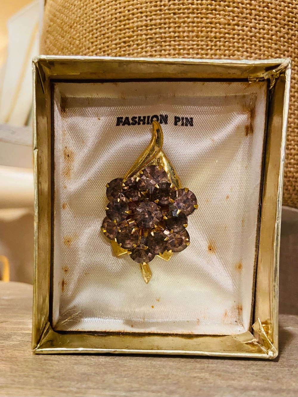 Fashion Pin Gold Flower Cluster Brooch with Smoky Purple Stones